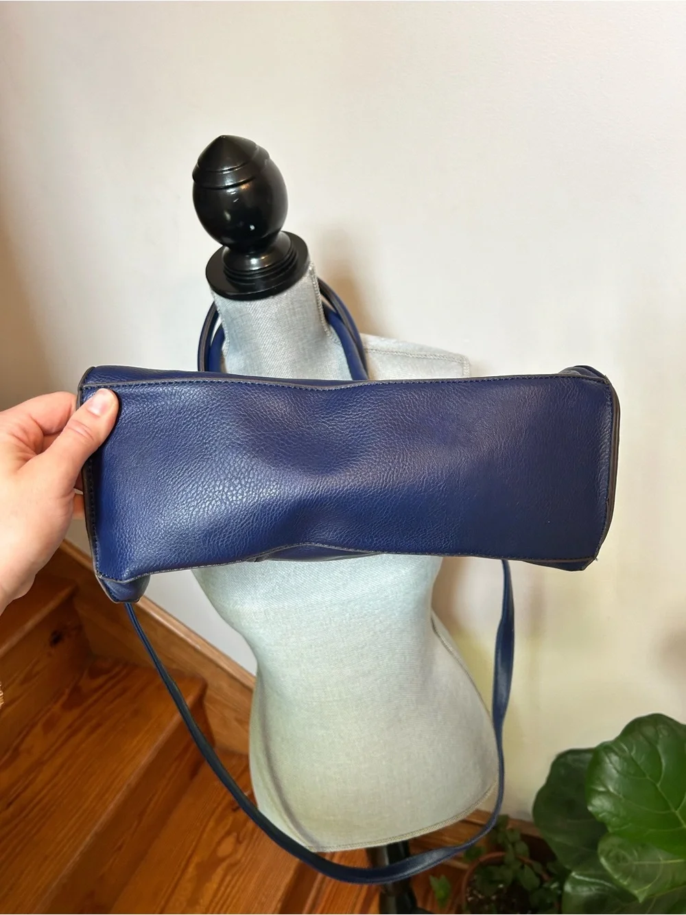 Classic Navy Leather Tote Bag